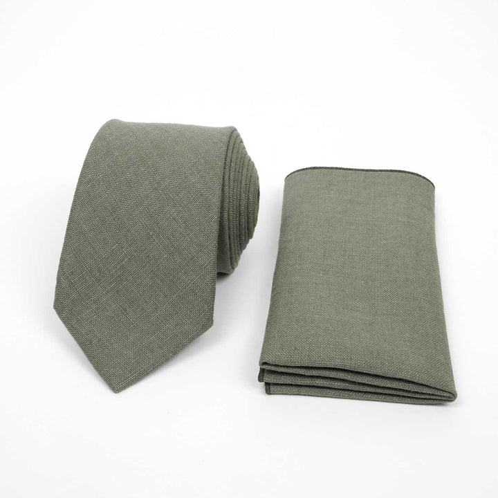 Conjunto de corbata y pañuelo de lino verde salvia