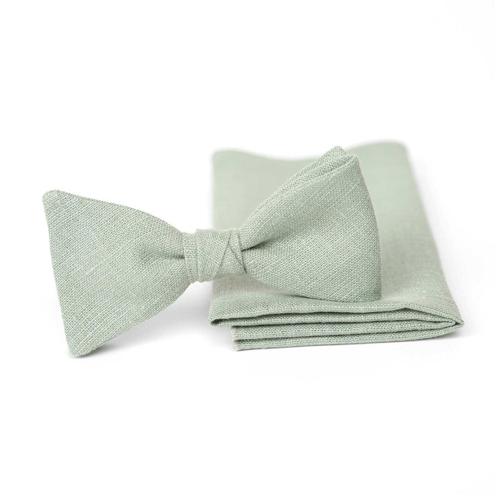 Set papillon preannodato in lino e fazzoletto da taschino