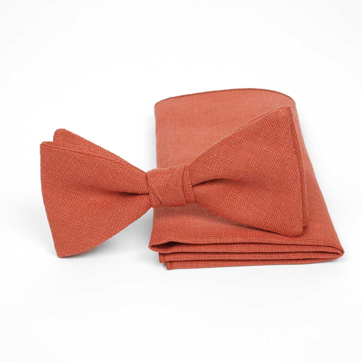 Set papillon e fazzoletto da taschino in lino rosso mattone | Fatto a mano