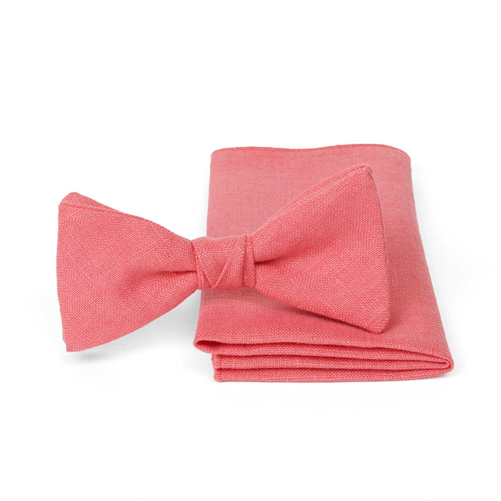 Set papillon e fazzoletto da taschino in lino rosso mattone | Fatto a mano