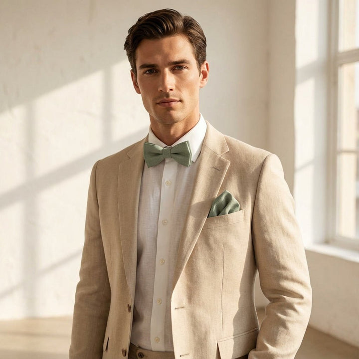 Sage Green Bow Tie & Pocket Square Set - Hemmitie