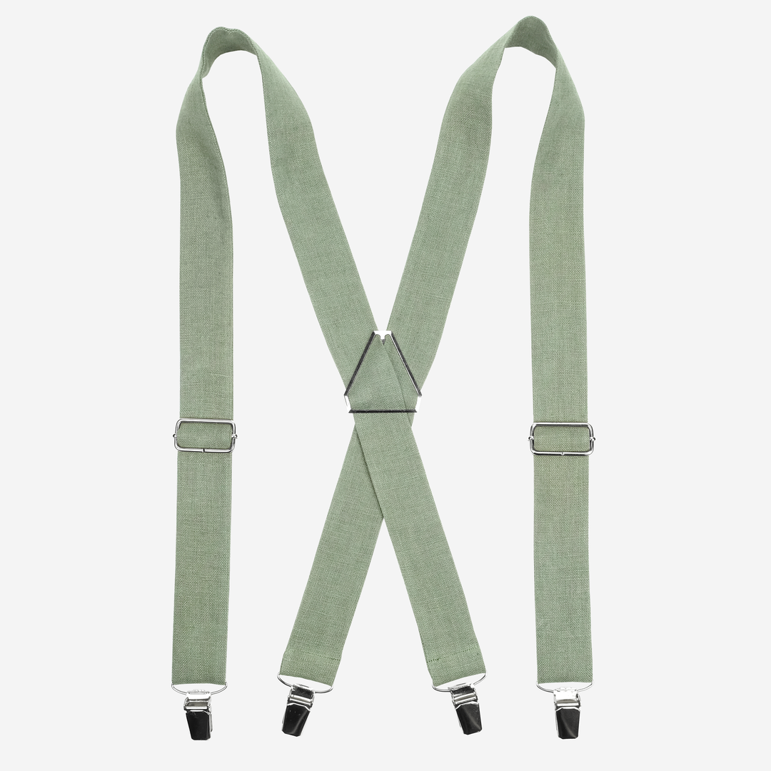 X-back Sage Green Linen Suspenders