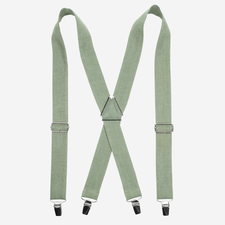 X-back Sage Green Linen Suspenders