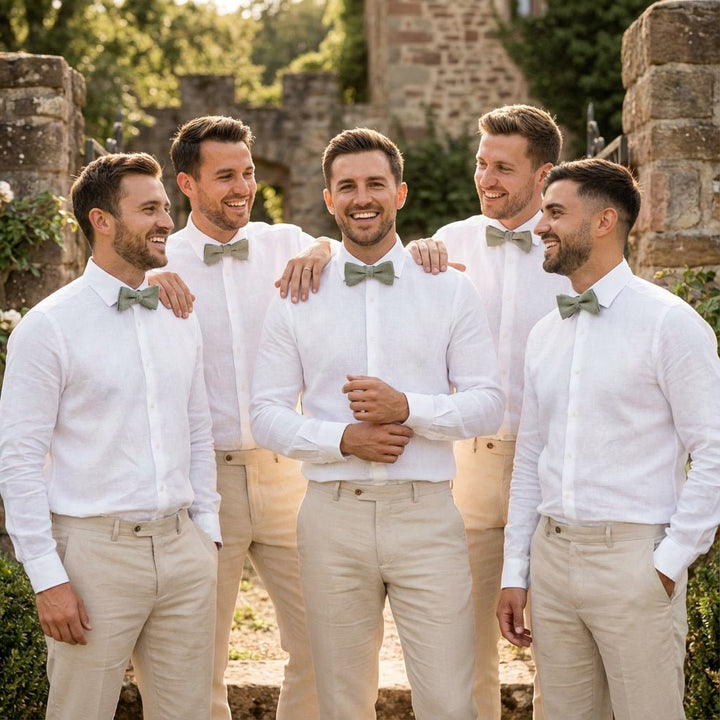 Army Green Linen Pre - tied Bow Tie - Hemmitie