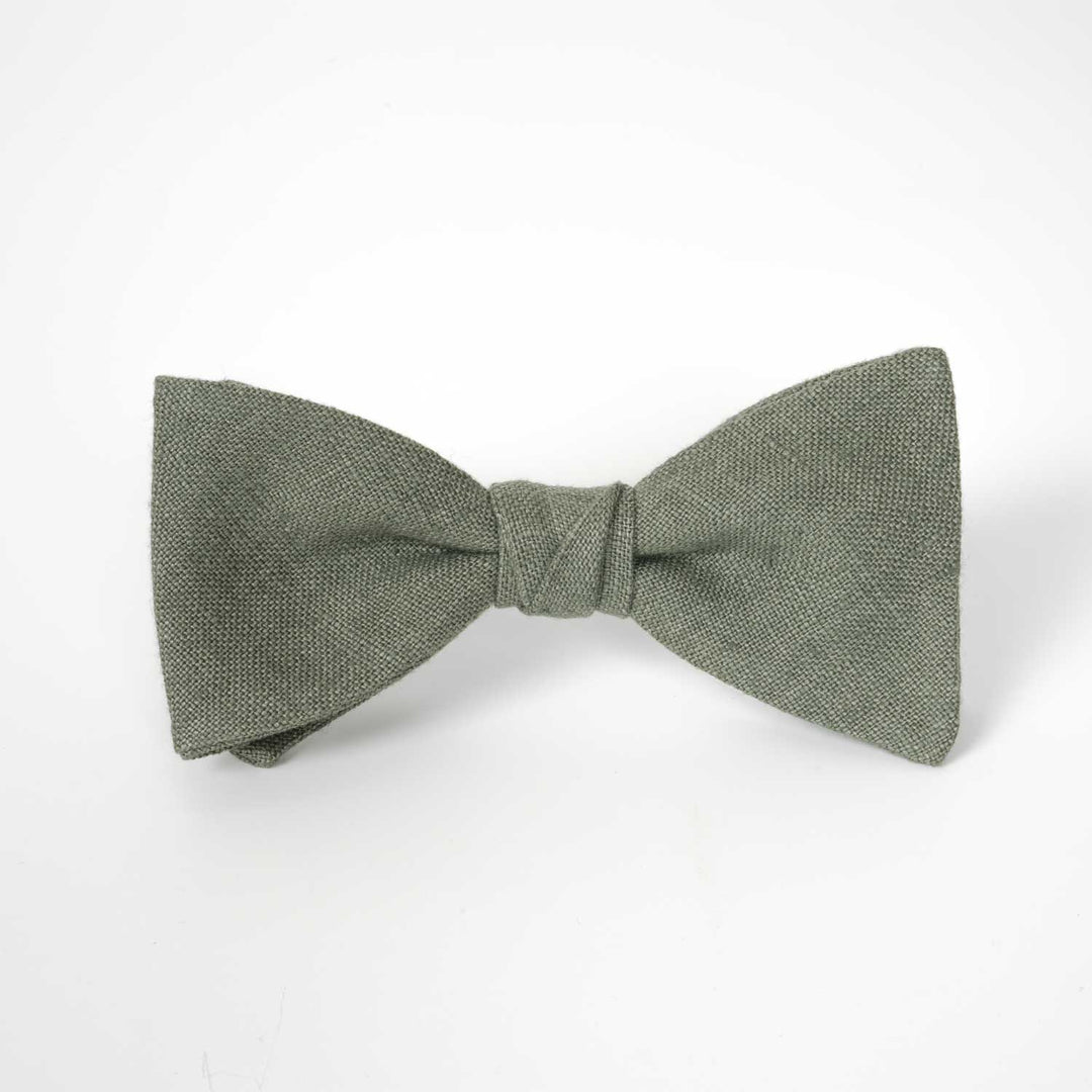 Army Green Linen Pre - tied Bow Tie - Hemmitie