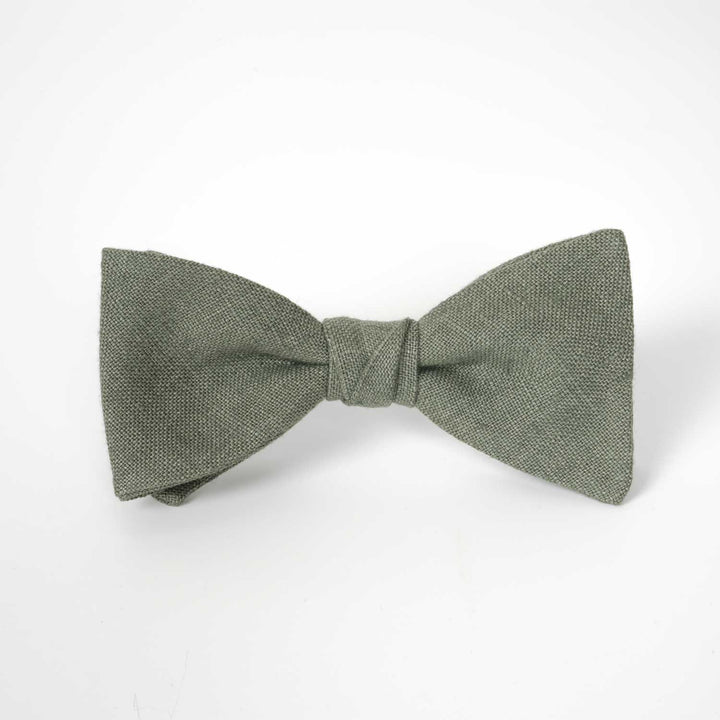 Army Green Linen Pre - tied Bow Tie - Hemmitie