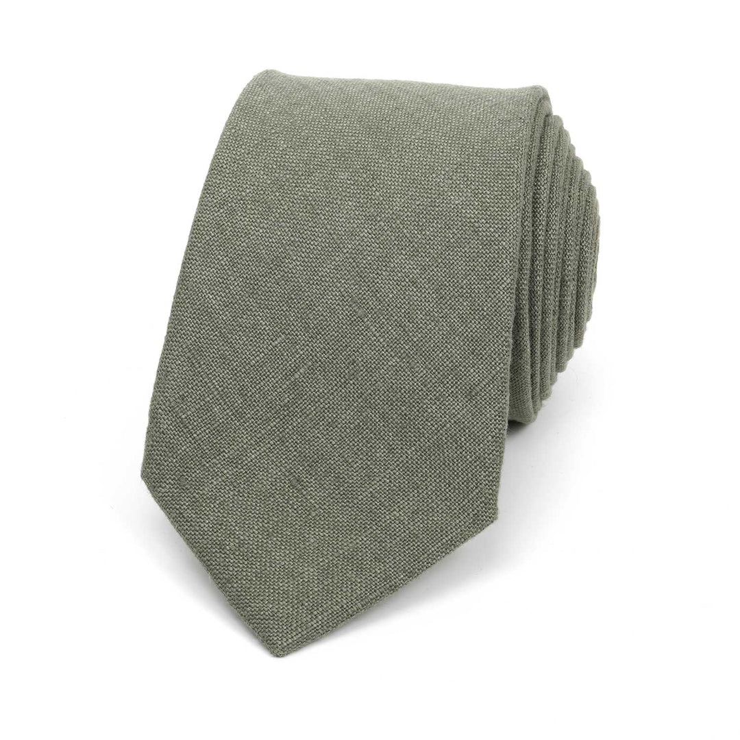 Front view of an army green textured necktie displayed on a white background, highlighting the weave pattern.