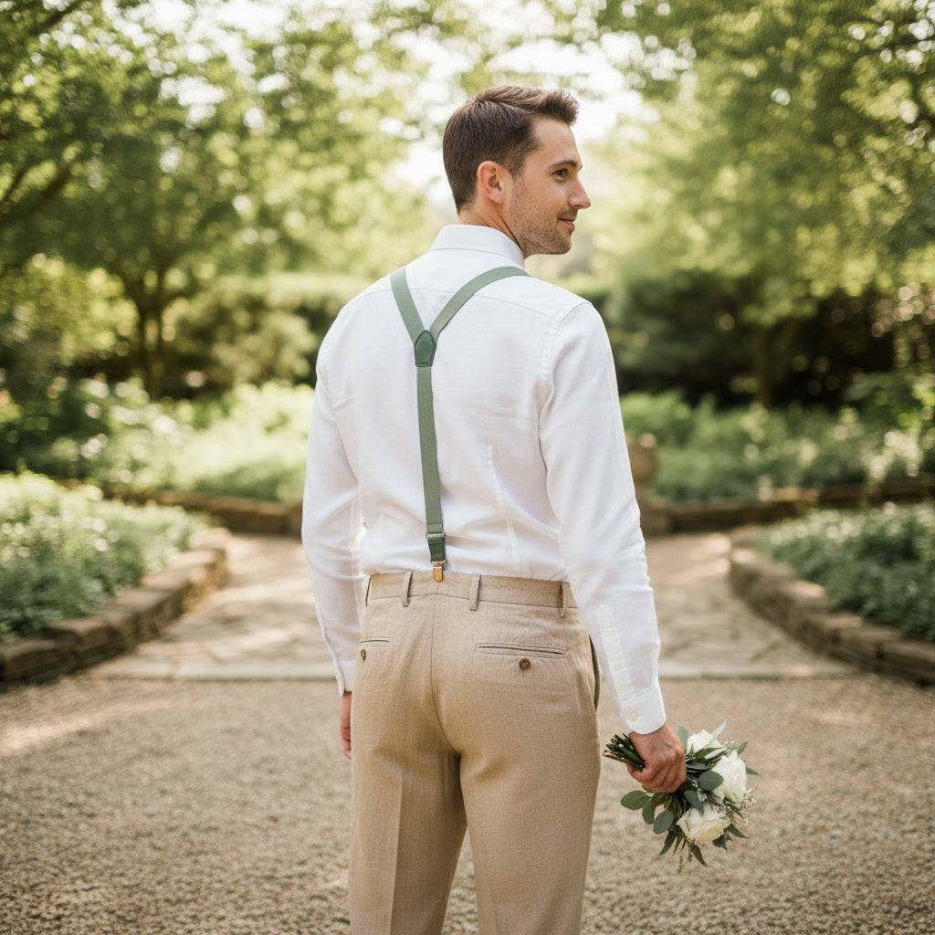 Sage Green Suspenders & Linen Bow Tie Set | 9 Sizes (Age 1–Adult)