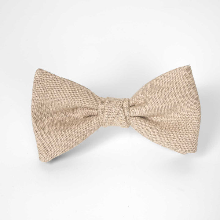 Solid Beige Linen Men's Butterfly Bow Tie | Pre - Tied - Hemmitie