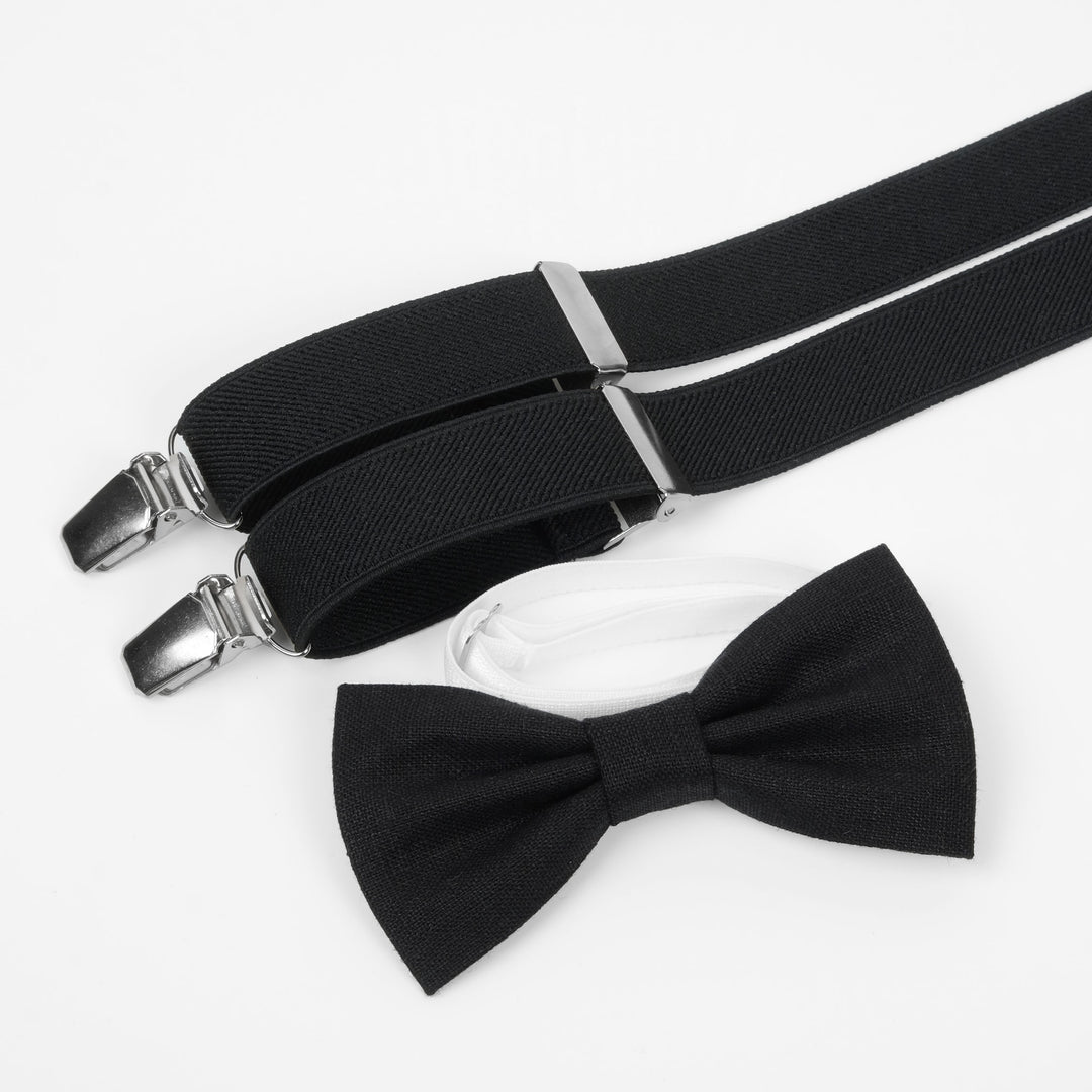 Matching Elastic Suspenders & Linen Bow Tie Set