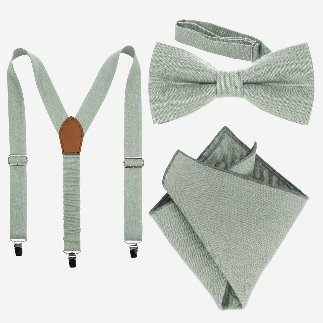 Sage Green Bow Tie, Braces & Pocket Square Set