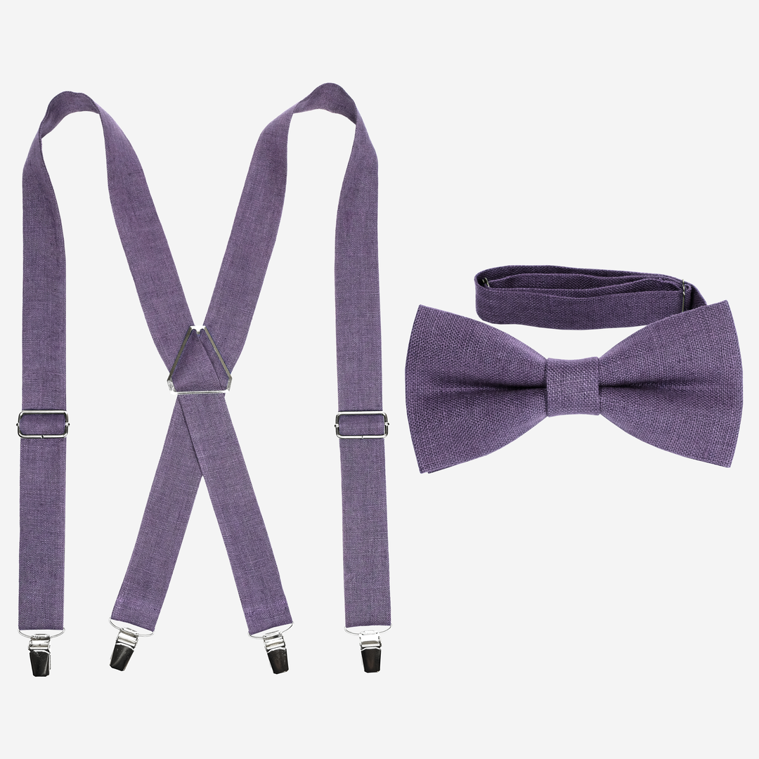 Dusty Purple Linen Suspenders and Bow Tie Set