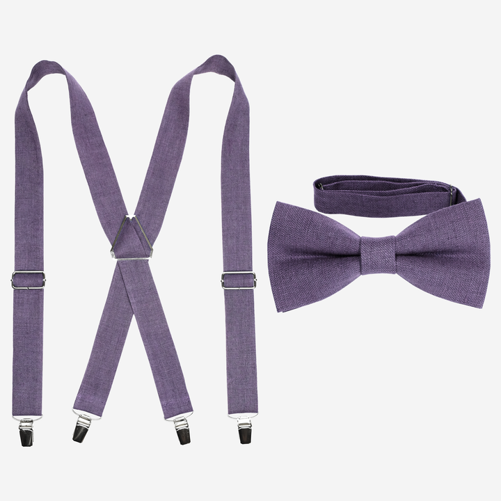 Dusty Purple Linen Suspenders and Bow Tie Set