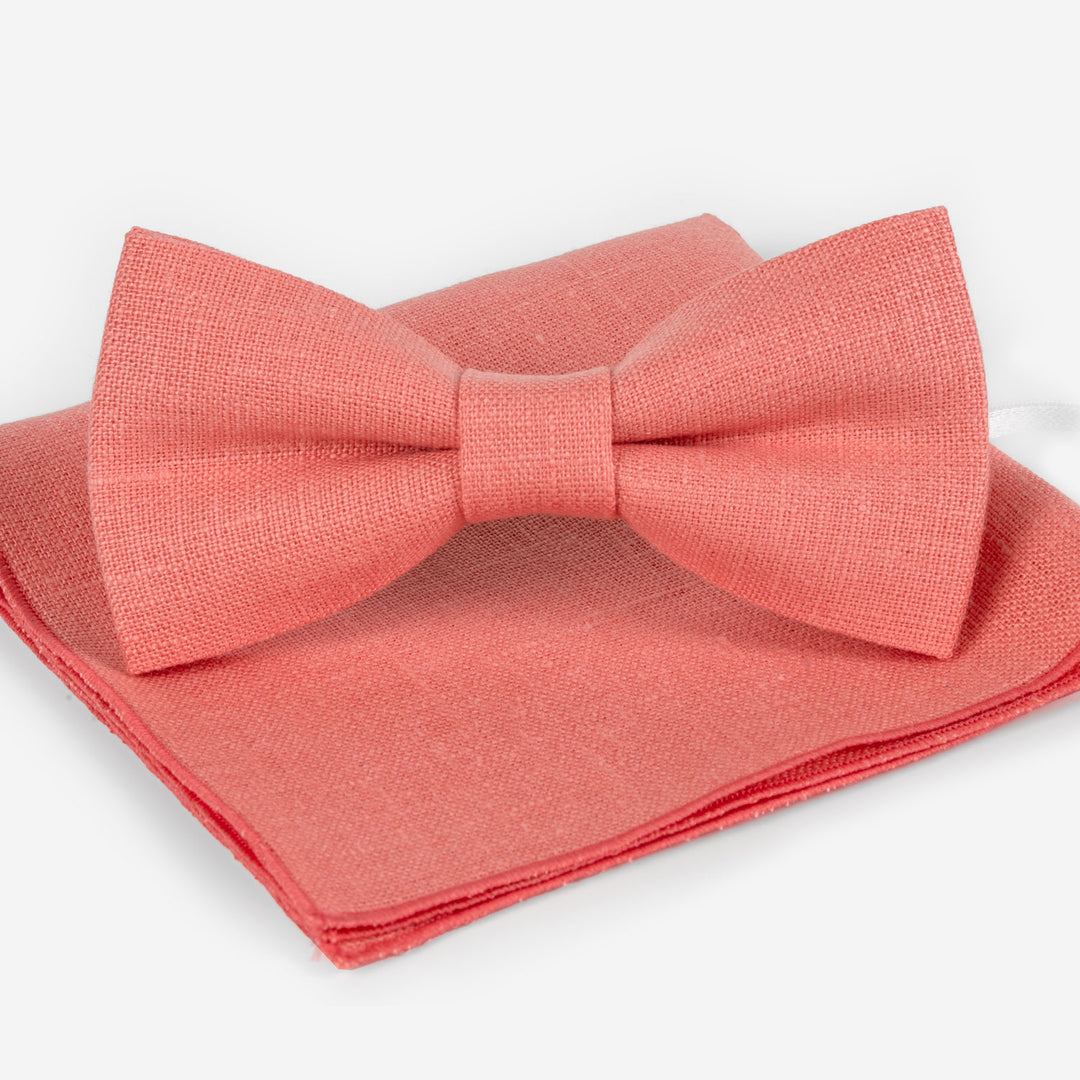 Coral Bow Tie and Pocket Square Set