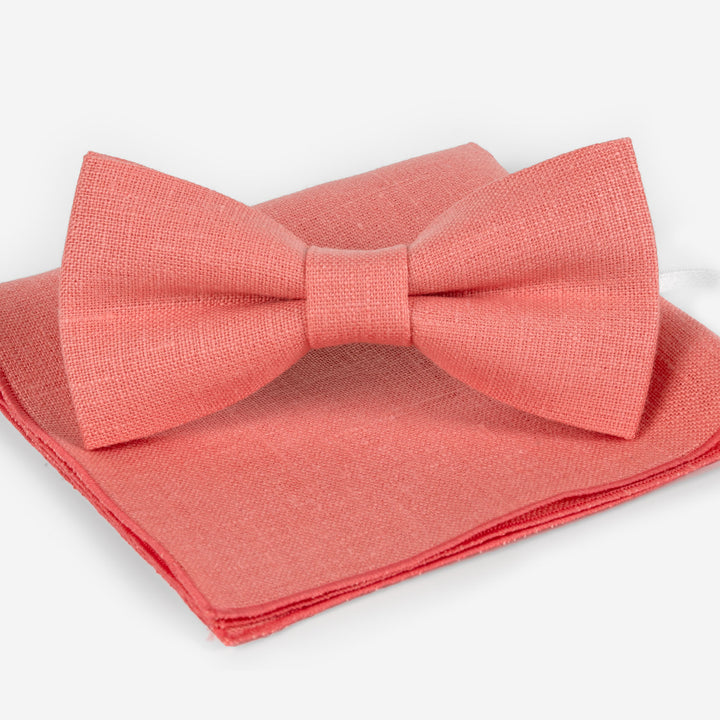 Coral Bow Tie and Pocket Square Set
