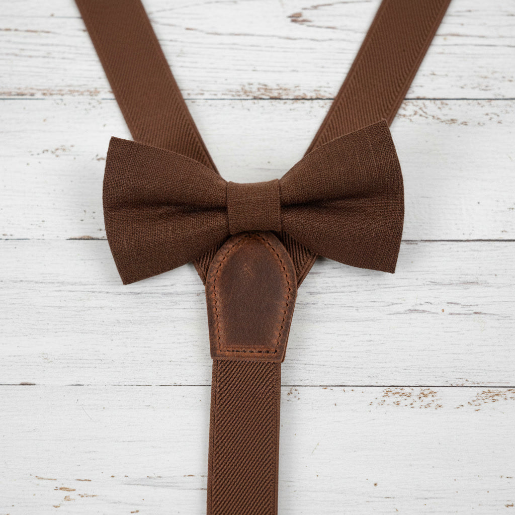 Terracotta Suspenders & Multi-Color Bow Tie Set