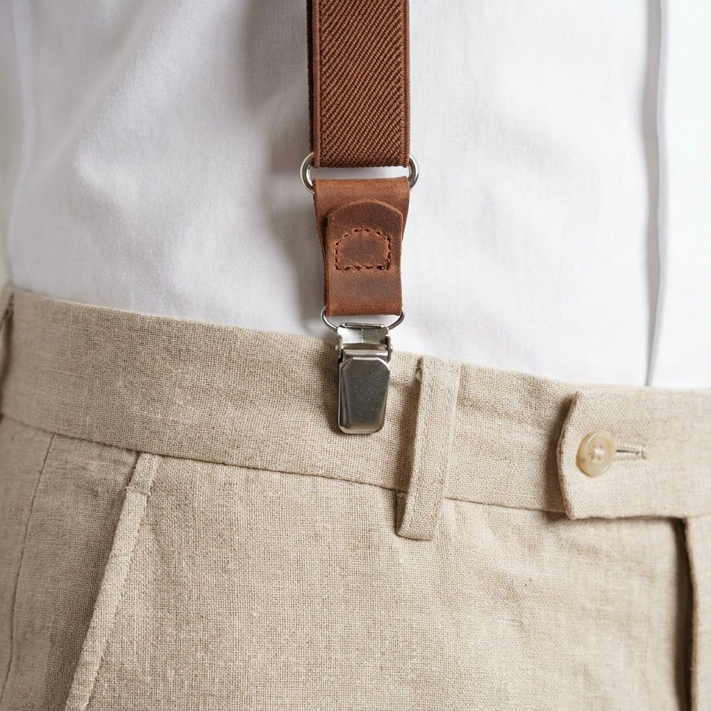 Personalized Rustic Terracotta Suspenders & Linen Bow Tie Set - Hemmitie