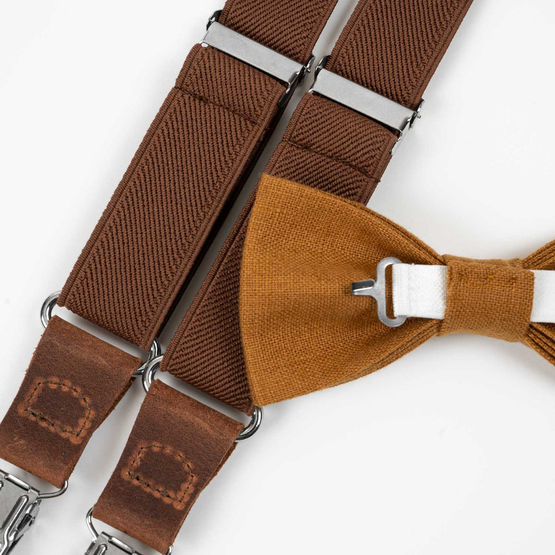Terracotta Suspenders & Multi-Color Bow Tie Set