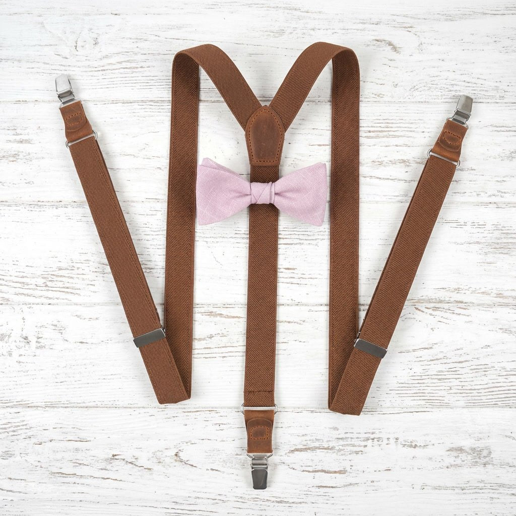 Personalized Rustic Terracotta Suspenders & Linen Bow Tie Set - Hemmitie