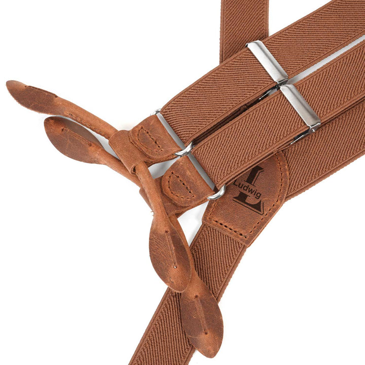 Adult Rustic Brown Y - Back Personalized Suspenders - Hemmitie