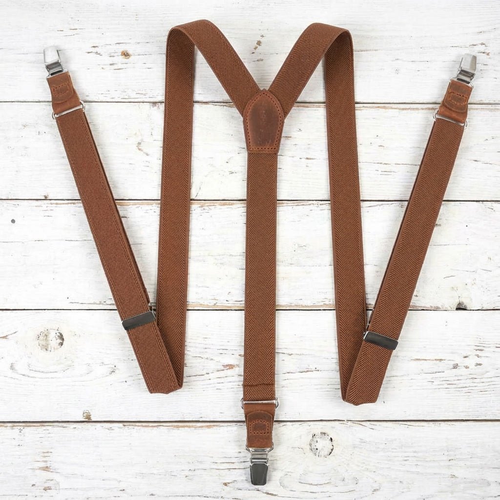 Adult Rustic Brown Y - Back Personalized Suspenders - Hemmitie