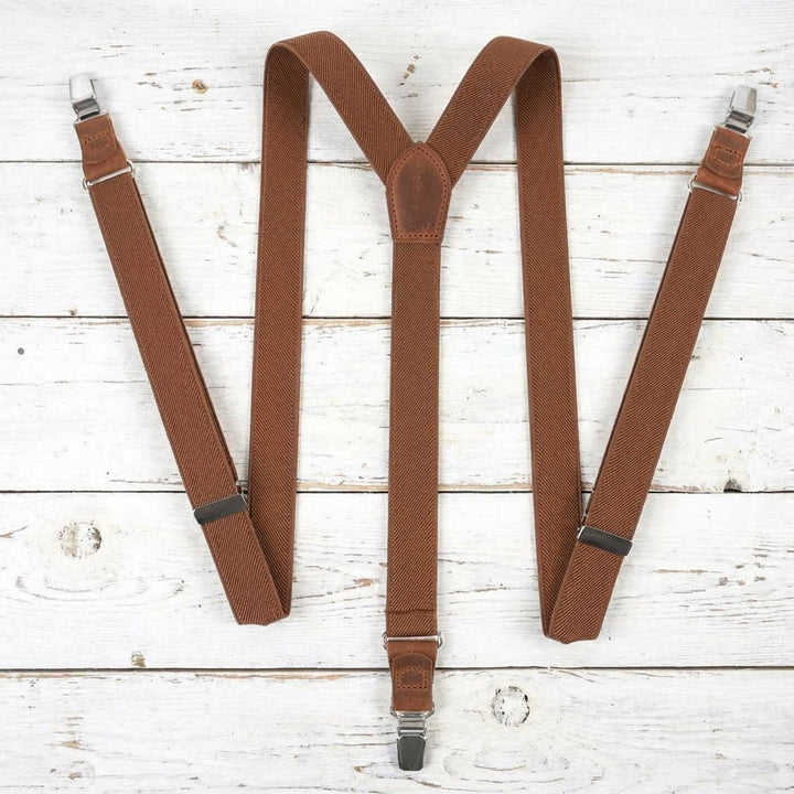 Adult Rustic Brown Y - Back Personalized Suspenders - Hemmitie