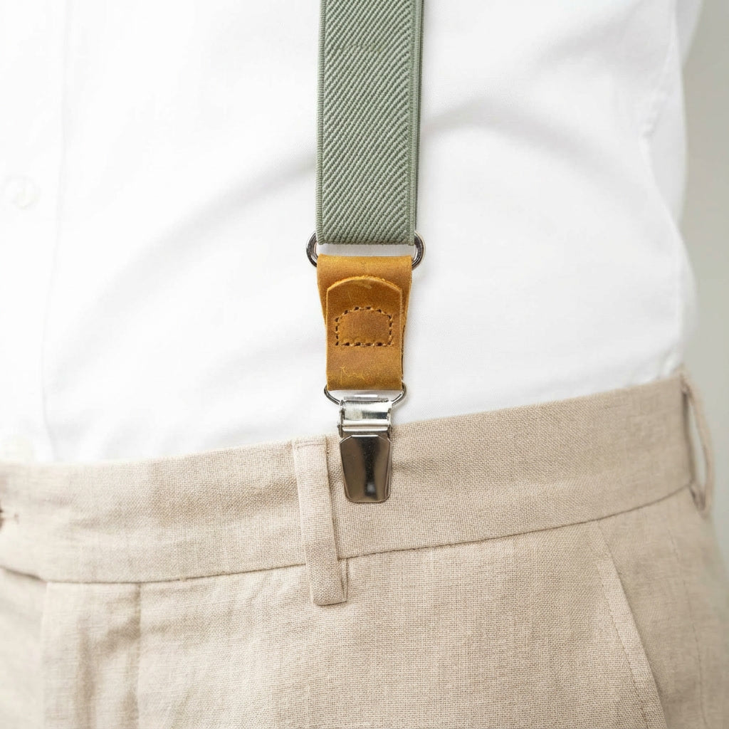 Sage Green Suspenders & Linen Bow Tie Set | 9 Sizes (Age 1–Adult)