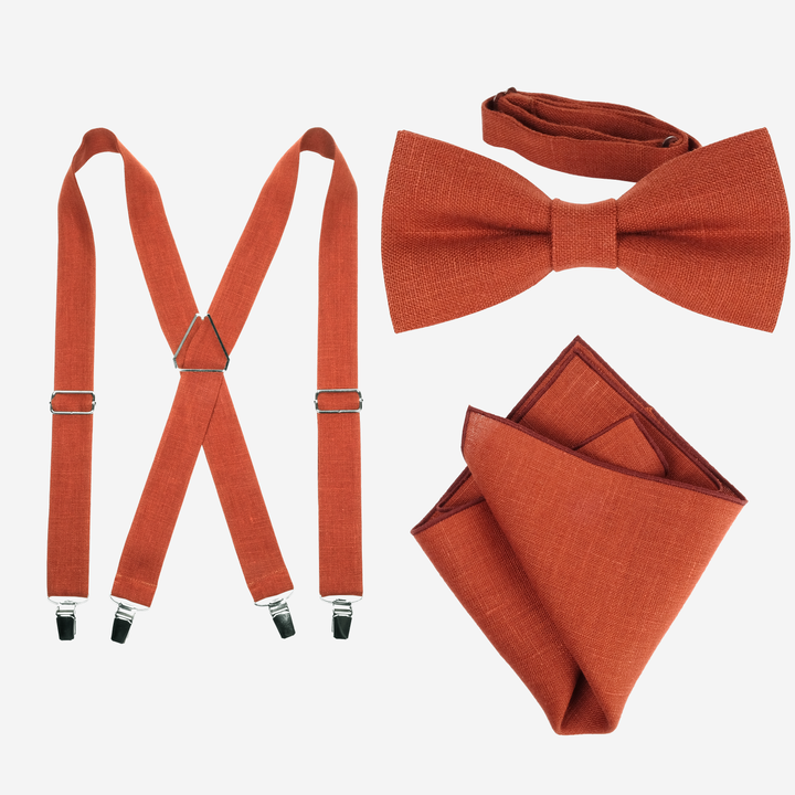 Linen Suspenders, Bow Tie and Pocket Square Set