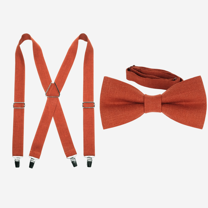 Terracotta Linen Suspenders & Bow Tie Set - Adult & Boys Sizes