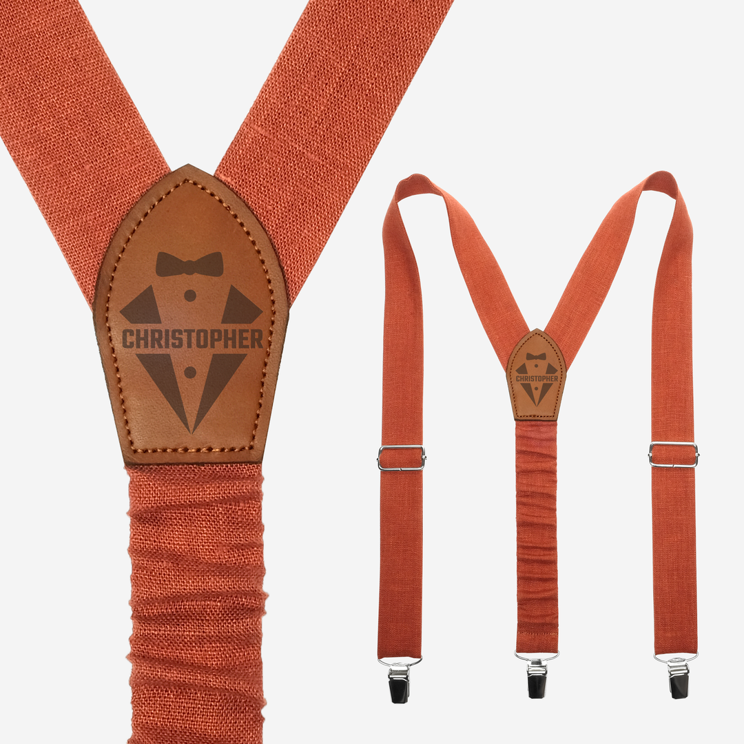 Orange Linen Y-Back Personalized Suspender