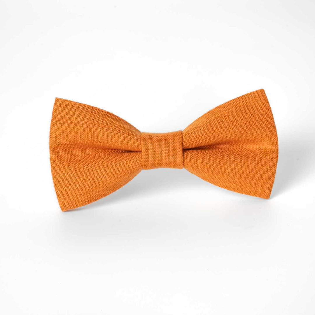 Orange Linen Bow Tie & Pocket Square Set - Hemmitie
