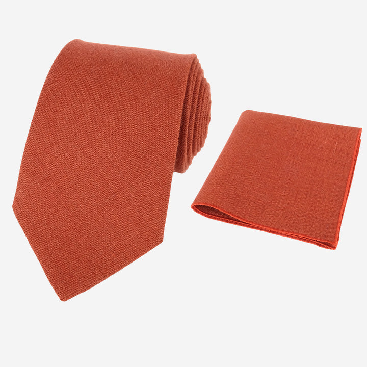 Terracotta necktie pocket square set
