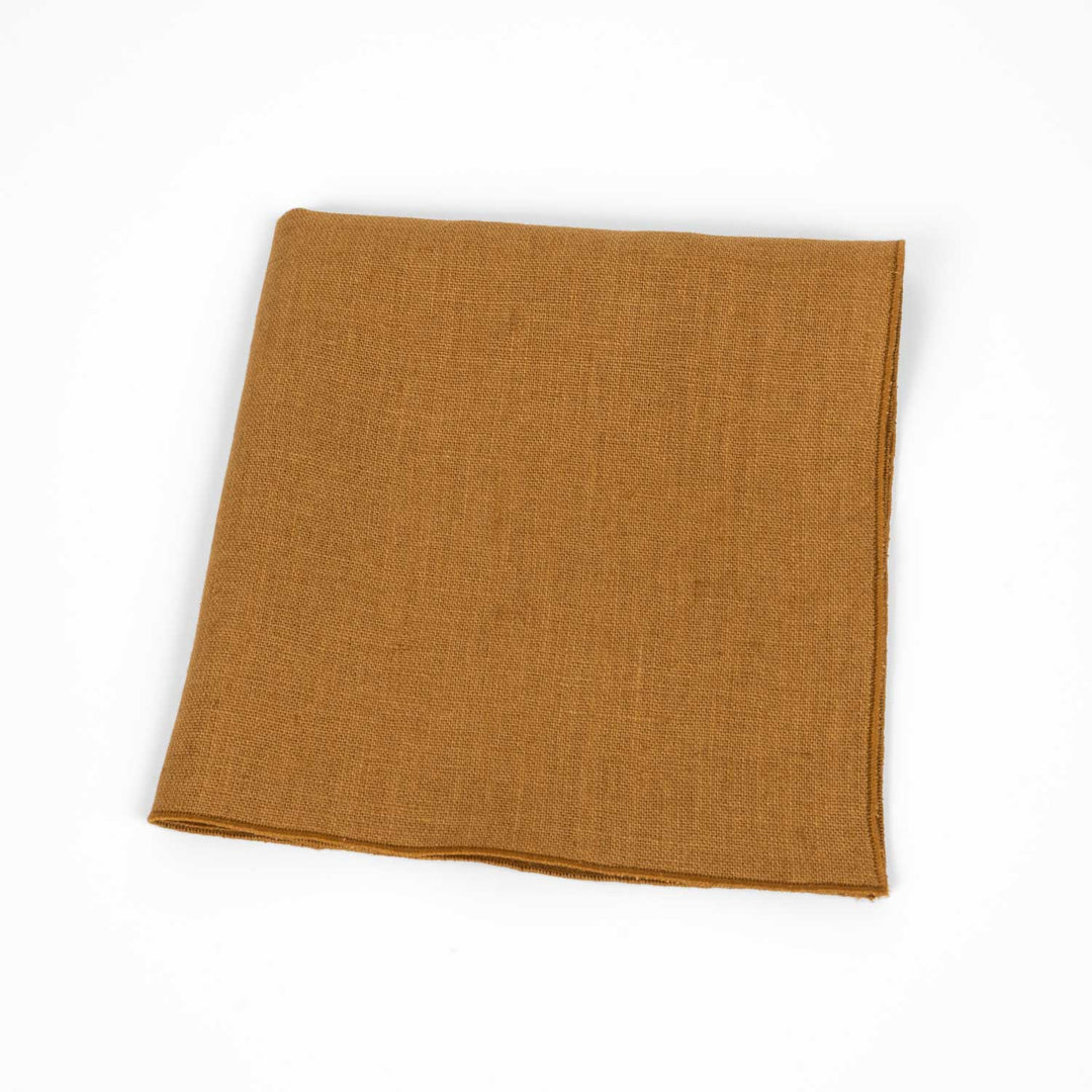 Cinnamon Yellow Linen Pre - Tied Bow Tie & Pocket Square Set - Hemmitie