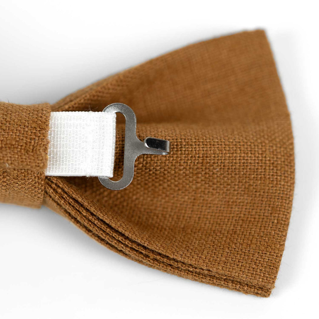 Cinnamon Yellow Linen Bow tie Pocket square Set