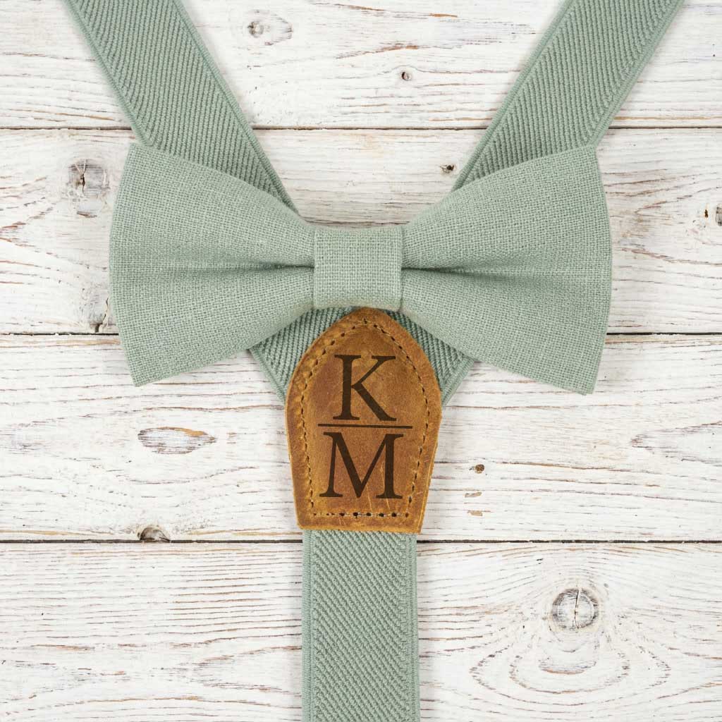 Men's Linen Bow Tie & Elastic Button Suspenders Set - Hemmitie