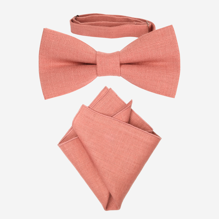 Coral Bow Tie and Pocket Square Set