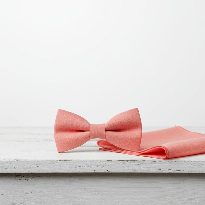 Coral Bow Tie and Pocket Square Set