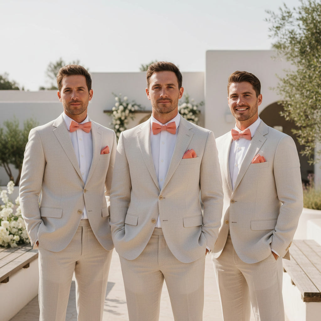 Coral Bow Tie and Pocket Square Set