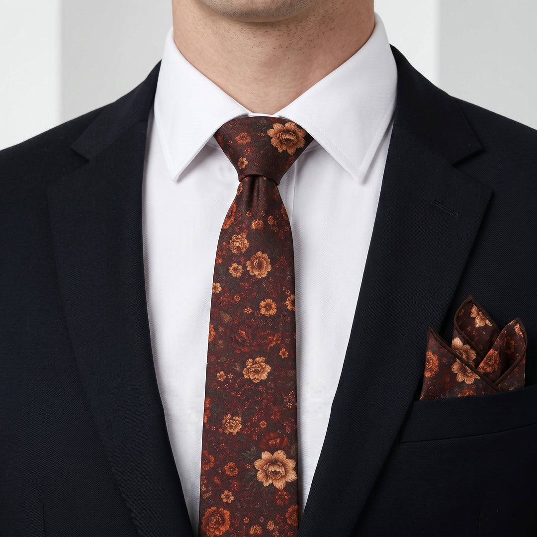 Burgundy Floral Cotton Satin Necktie