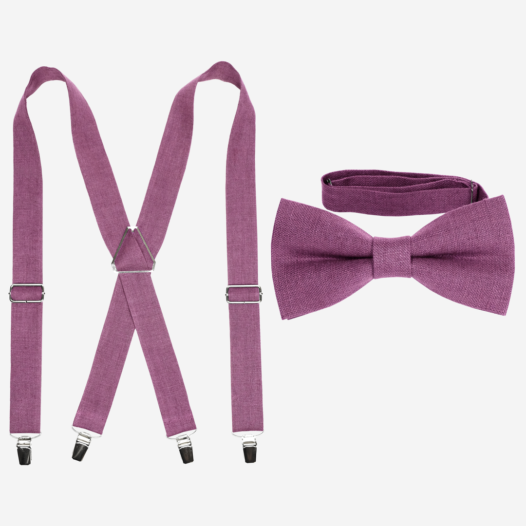 Dusty Purple Linen Suspenders and Bow Tie Set