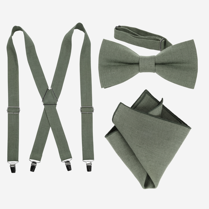 Suspenders, bow tie and pocket square set