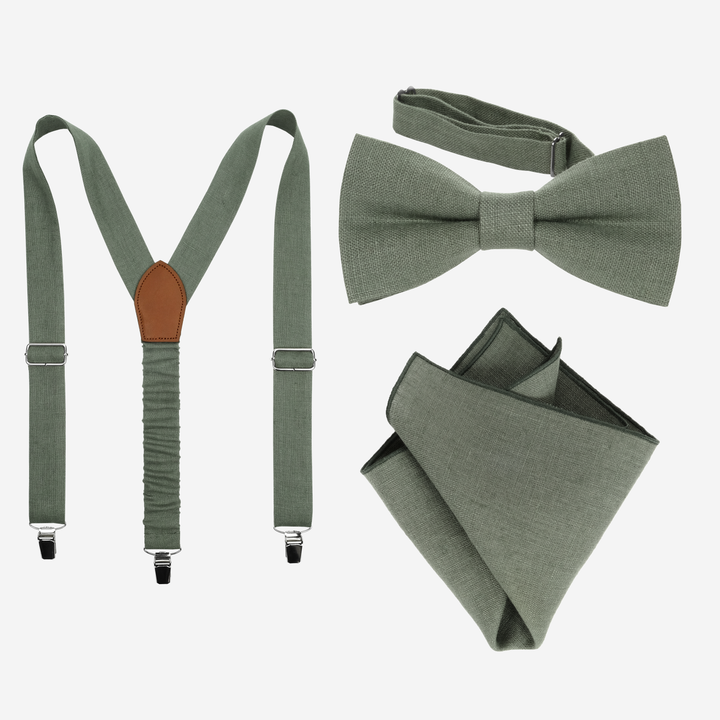 Sage Green Bow Tie, Braces & Pocket Square Set