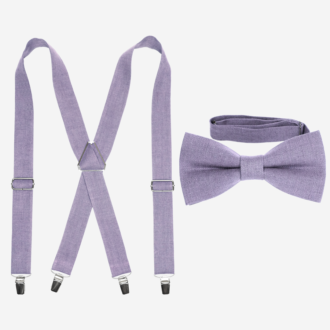 Dusty Purple Linen Suspenders and Bow Tie Set