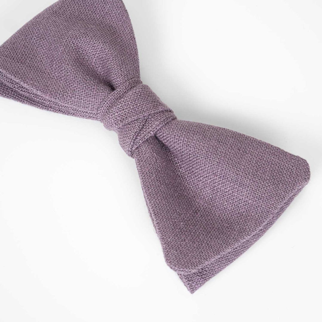 Dusty Purple Pre - tied Linen Bow Tie - Hemmitie