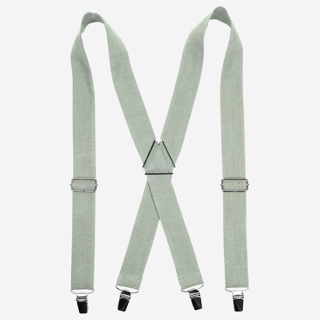 X-back Sage Green Linen Suspenders