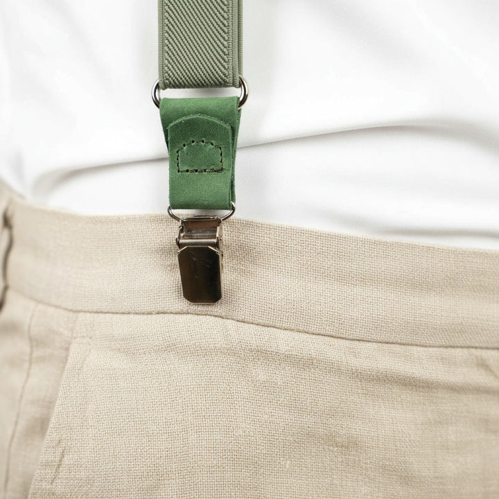 Sage Green Suspenders & Linen Bow Tie Set | 9 Sizes (Age 1–Adult)