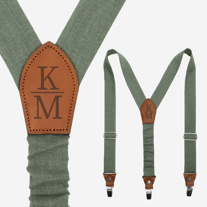 Personalized Linen Sage Green Suspenders