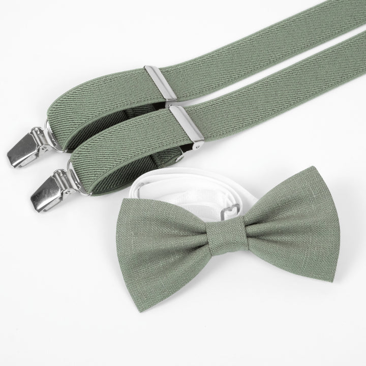 Matching Elastic Suspenders & Linen Bow Tie Set