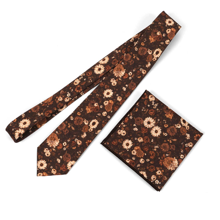 Brown Floral Cotton Satin Necktie