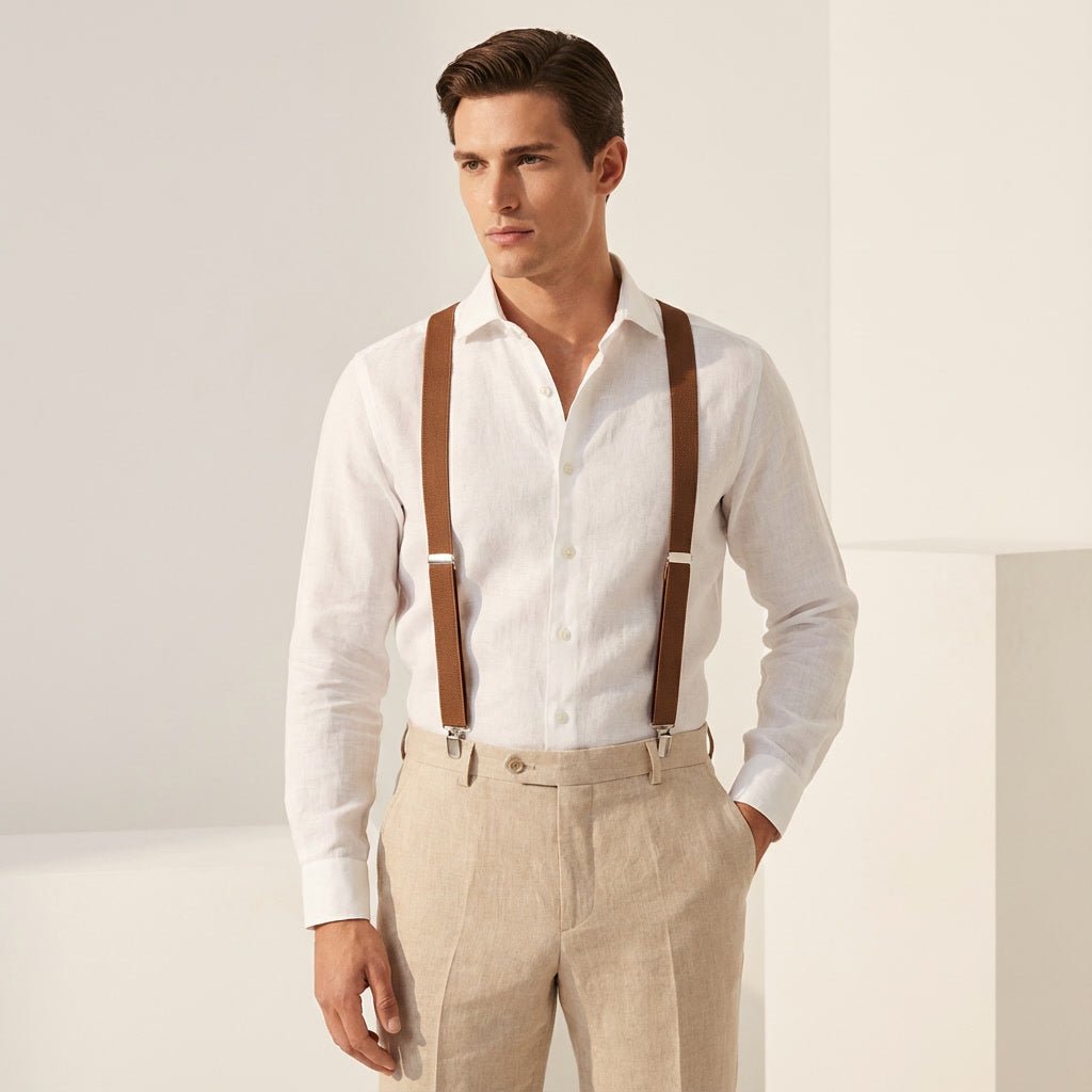 Adult Rustic Brown Y - Back Personalized Suspenders - Hemmitie